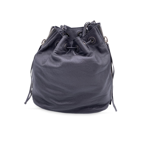 Balenciaga Grey Leather Papier Plate Bucket Drawstring Bag | Designer Luxury Handbag