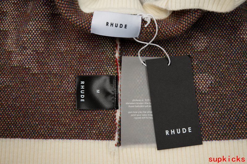 Back view of Rhude luxury clothing with monogram-inspired silhouette