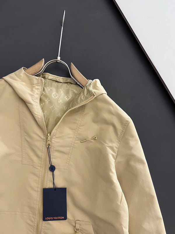 Close-up detail shot of Louis Vuitton luxury clothing with tailored silhouette