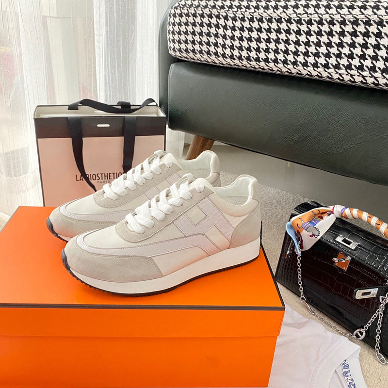 Hermès White Chunky Platform Sneakers - Detail Shot of Craftsmanship