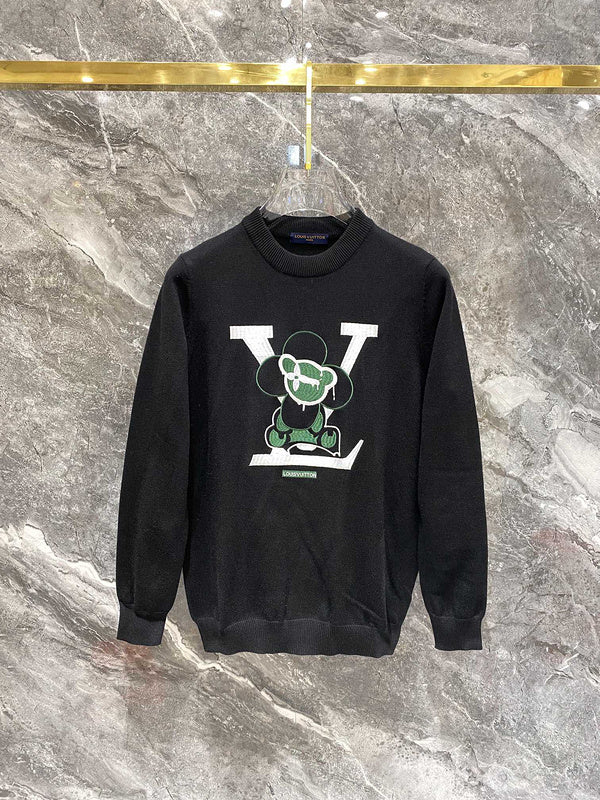 Front view of Louis Vuitton luxury clothing with label-forward styling