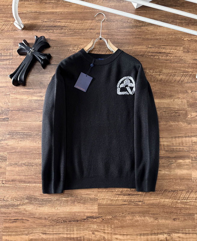 Front view of Louis Vuitton luxury clothing with logo-detail design