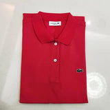 Close-up detail shot of Lacoste luxury clothing with signature branding