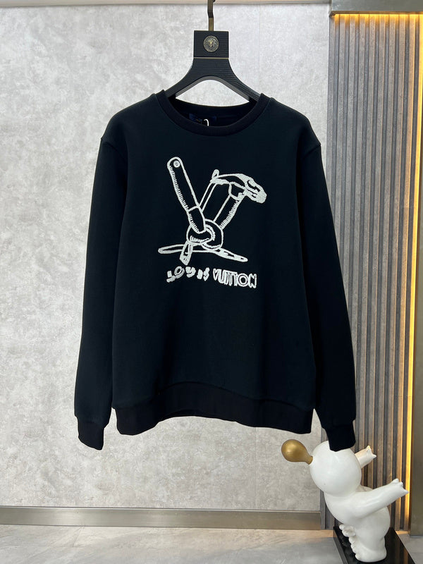 Front view of Louis Vuitton luxury clothing with label-forward styling