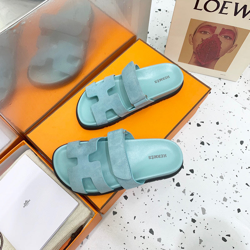Hermès Burgundy Slide Sandals - Lifestyle Styling Shot