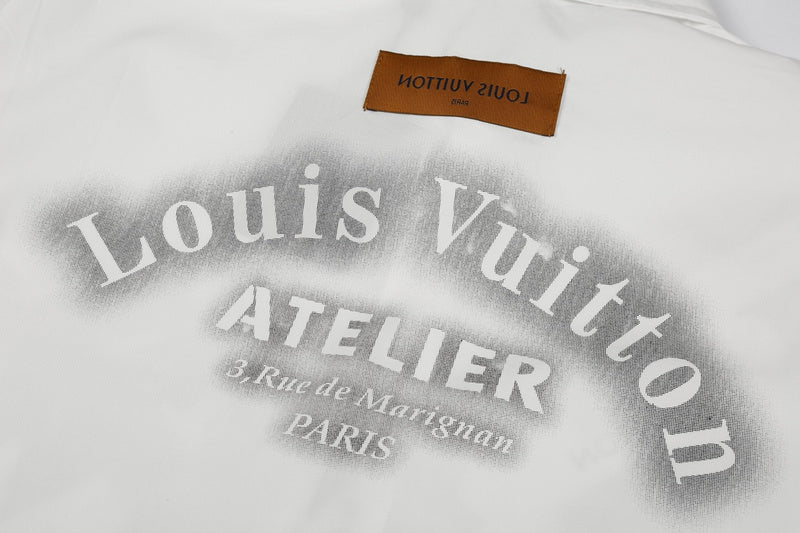 Front view of Louis Vuitton luxury clothing with monogram-inspired silhouette