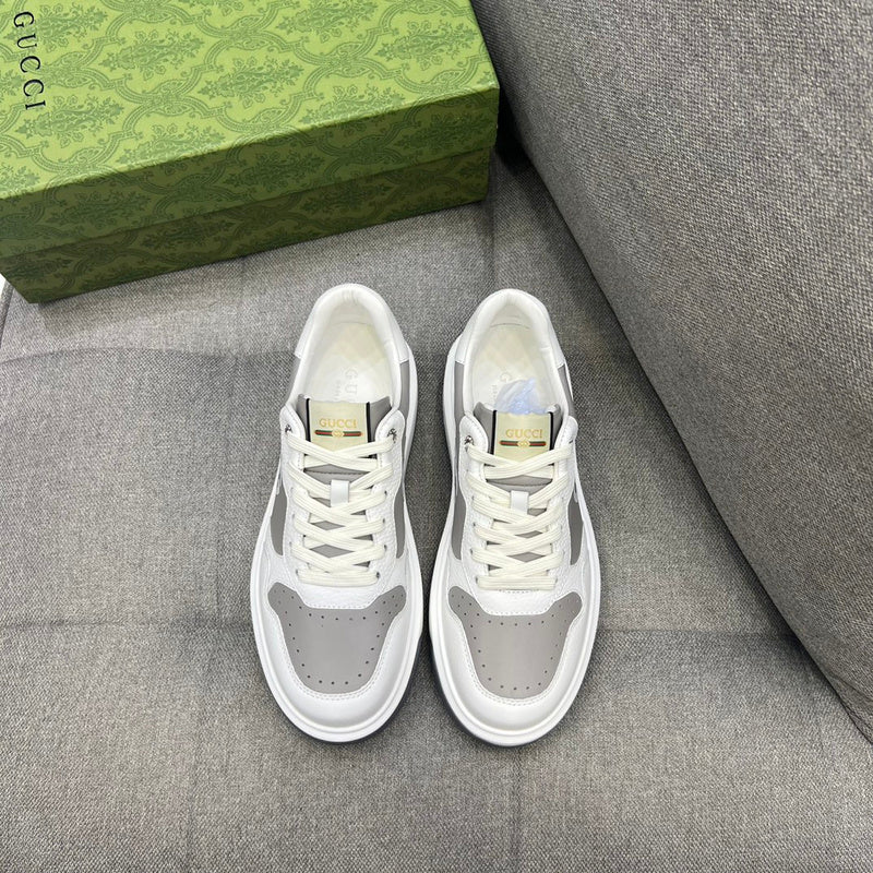 Side profile of Gucci stone beige sneakers padded collar comfort