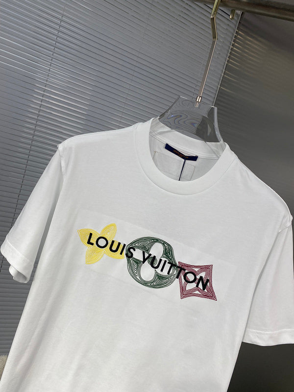 Close-up detail shot of Louis Vuitton cotton t-shirt with streetwear-inspired cut