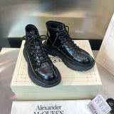 Alexander McQueen Red Ankle Boots - Angled View