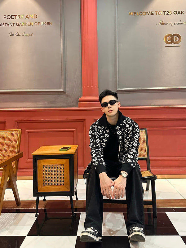 Side profile of Louis Vuitton luxury clothing with runway-inspired design