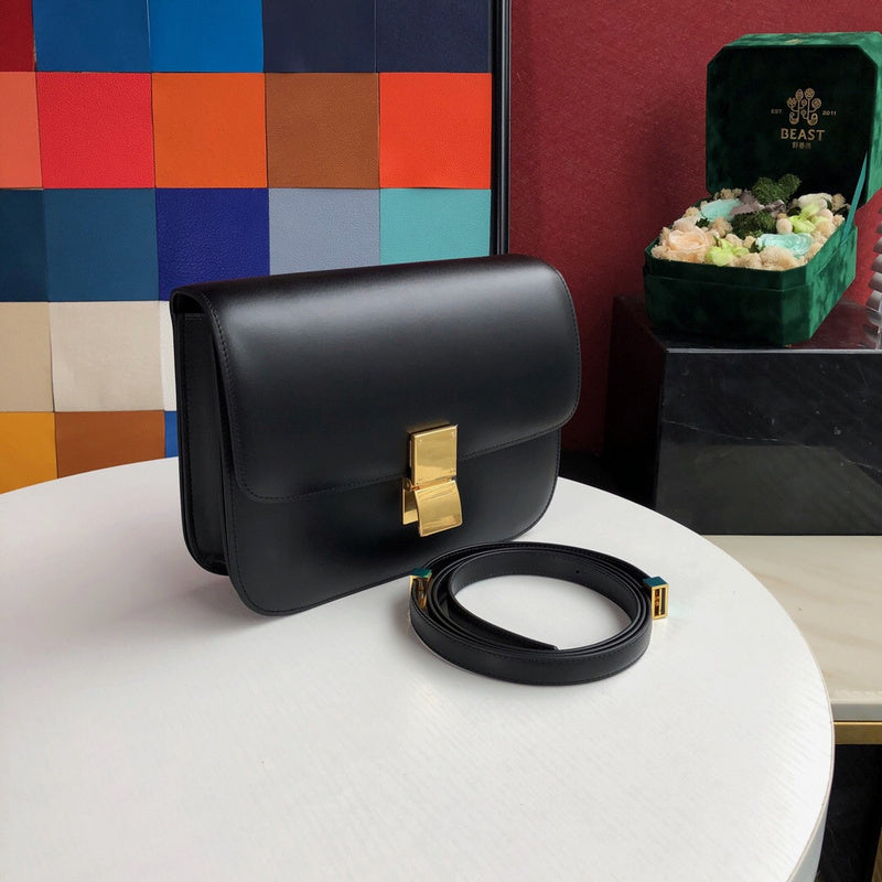 Side profile of signature classic women's handbag – women's luxury accessory