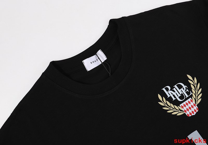 Side profile of Rhude luxury clothing with contemporary cut