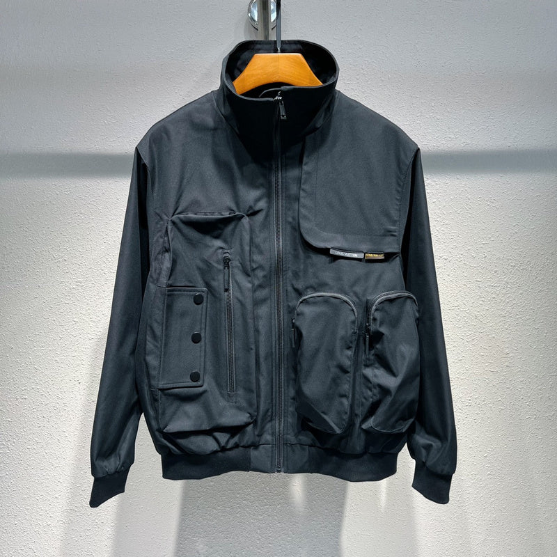 Back view of Louis Vuitton luxury clothing with label-forward styling