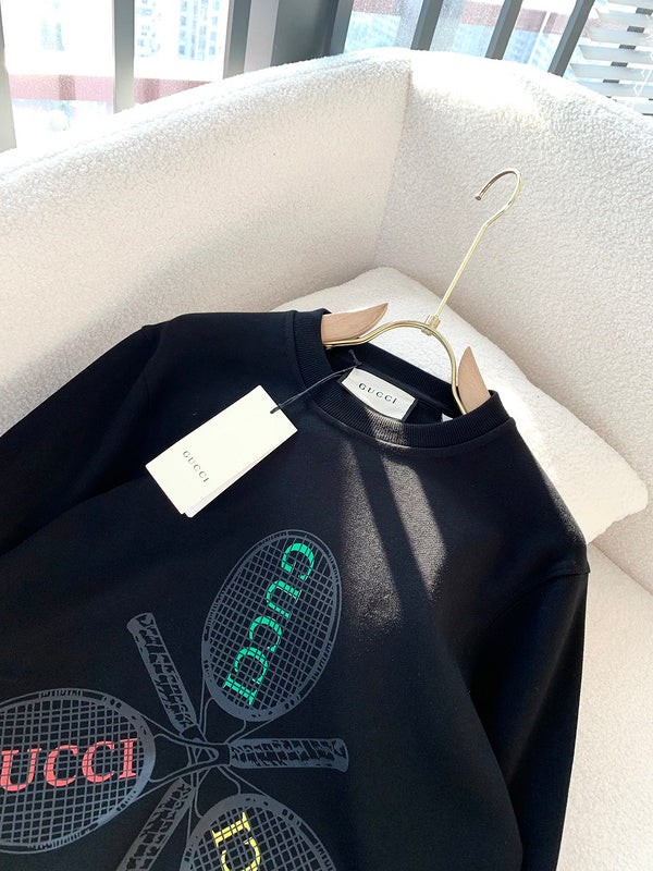 Front view of Gucci luxury clothing with monogram-inspired silhouette