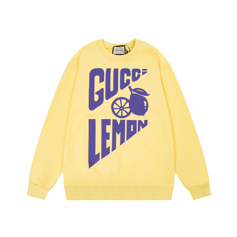 Front view of Gucci luxury clothing with signature branding