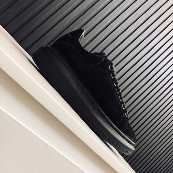 Alexander McQueen tonal black luxury sneakers view 5 classic court silhouette