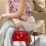 Side view of sophisticated structured handbag