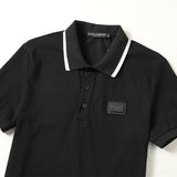 Close-up detail shot of Polo cotton polo shirt with logo-detail design