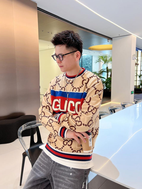 Full styled look of Gucci luxury clothing with logo-detail design
