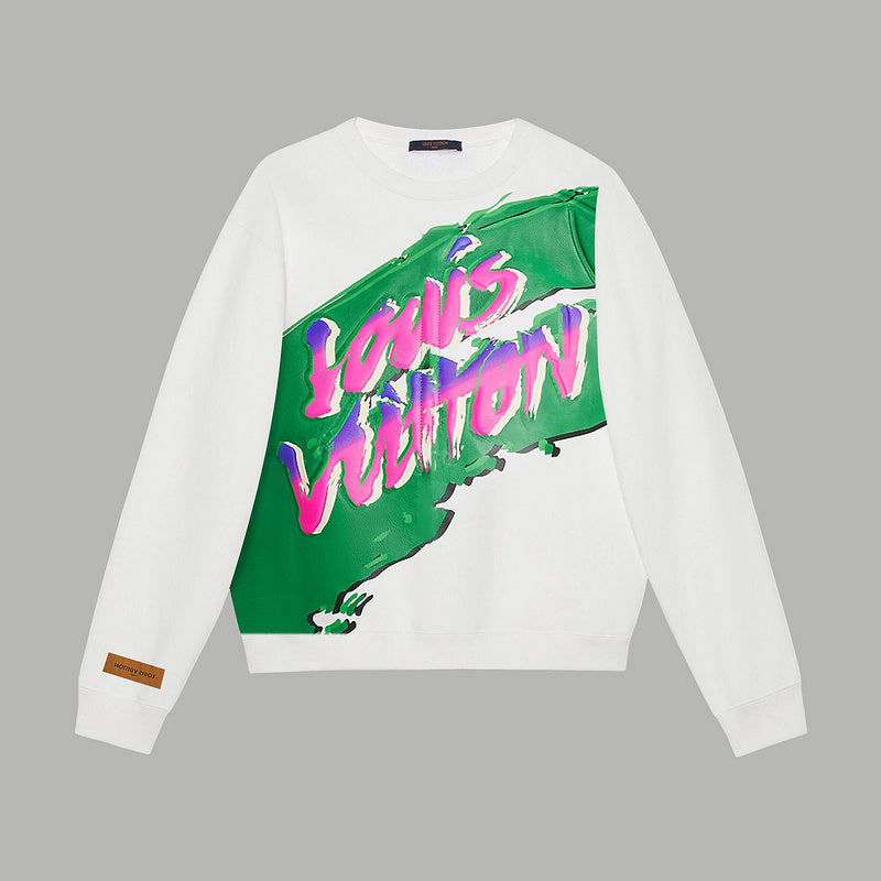 Front view of Louis Vuitton luxury clothing with signature branding