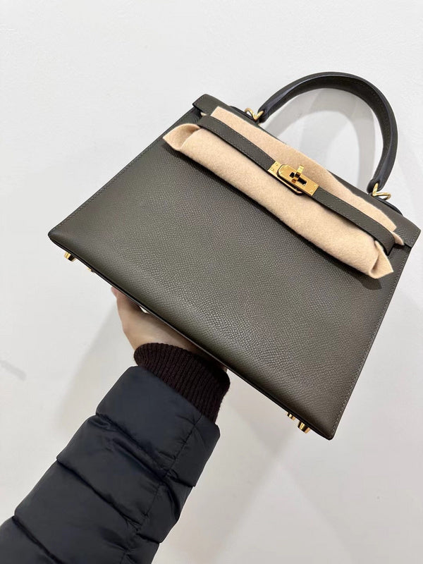 Side view of contemporary structured handbag