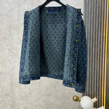 Close-up detail shot of Louis Vuitton luxury clothing with runway-inspired design