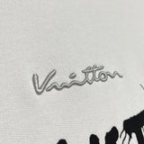 Back view of Louis Vuitton luxury clothing with signature branding