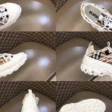 Burberry Beige Block Heel Pumps - Side Profile View