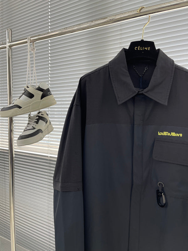 Side profile of Louis Vuitton luxury clothing with contemporary cut