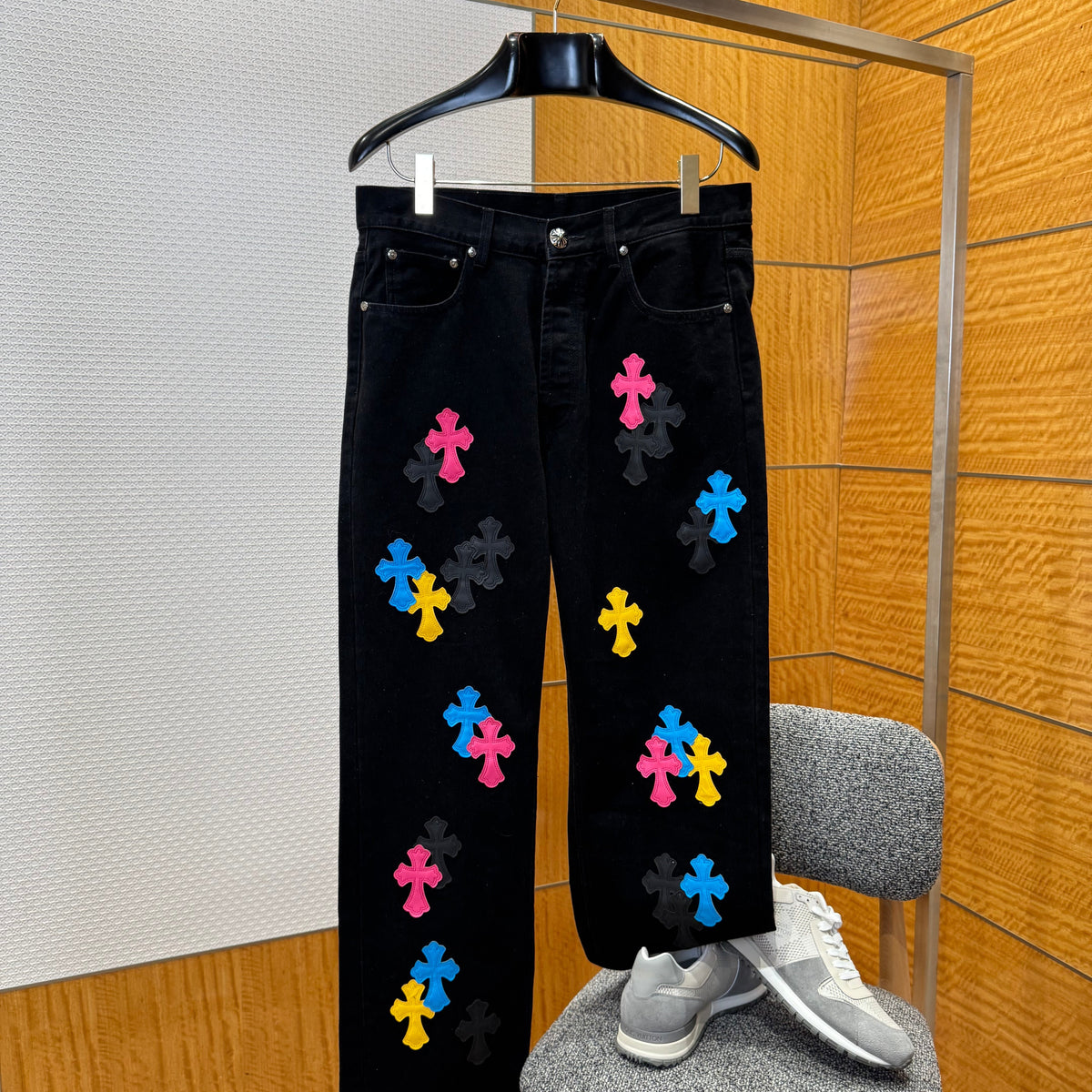 Back view of Chrome Hearts luxury Jeans with clean finishing