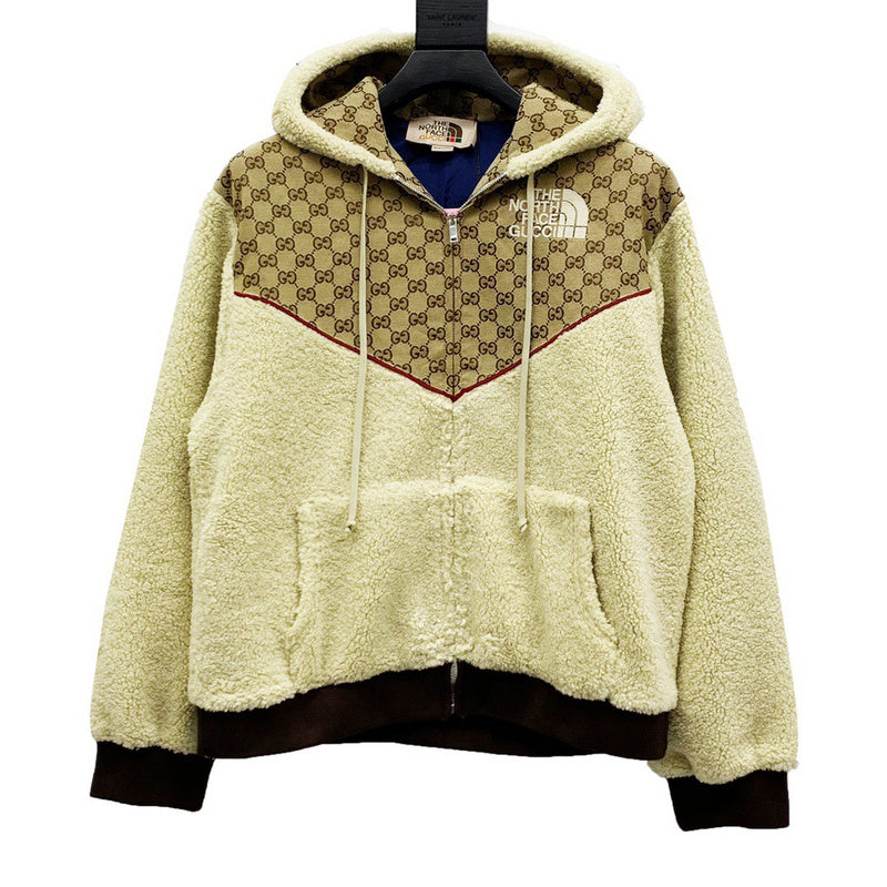 Back view of Gucci luxury clothing with label-forward styling