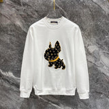 Front view of Louis Vuitton luxury clothing with label-forward styling