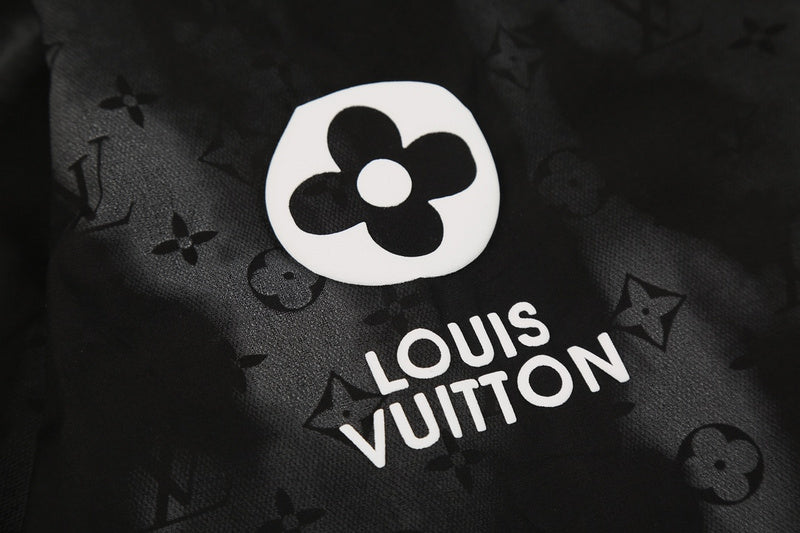 Front view of Louis Vuitton luxury clothing with logo-detail design