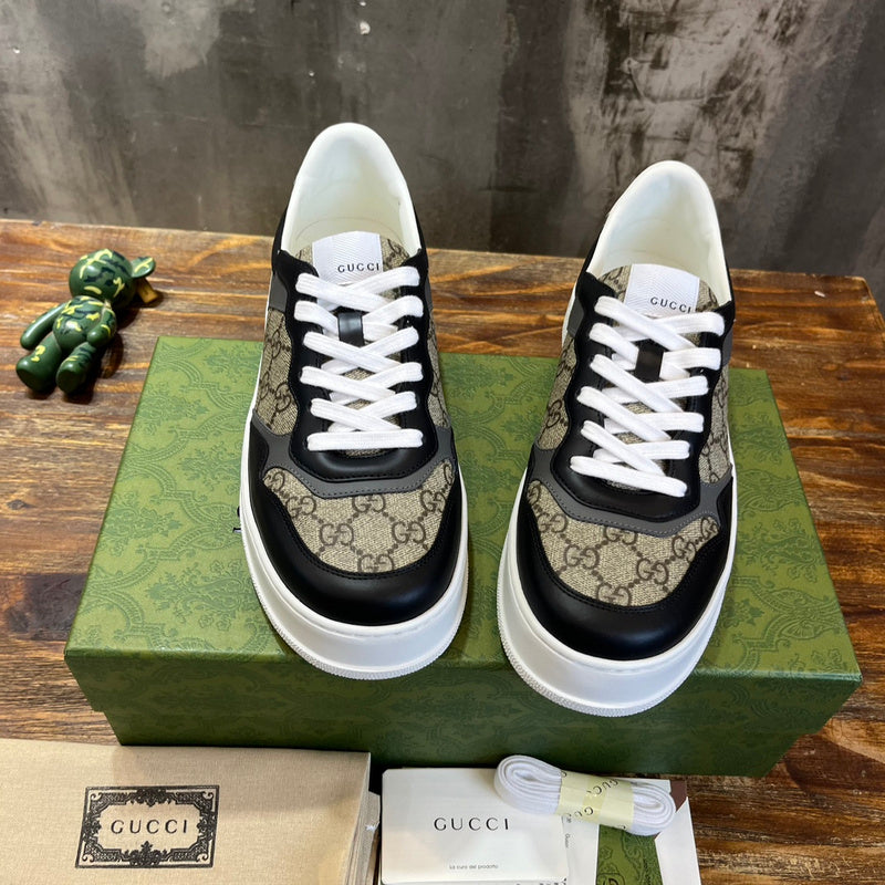 Gucci stone beige luxury sneakers view 7 bold athletic profile
