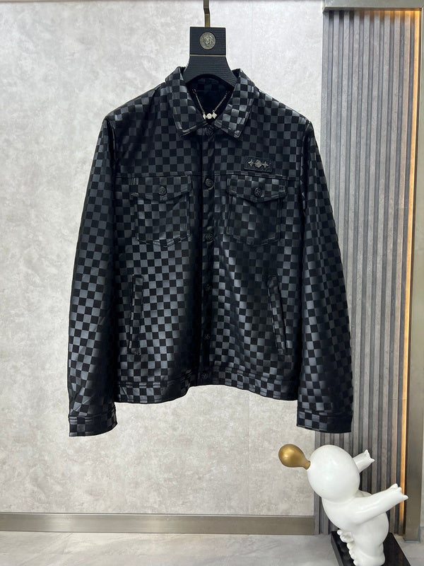 Back view of Louis Vuitton luxury clothing with label-forward styling