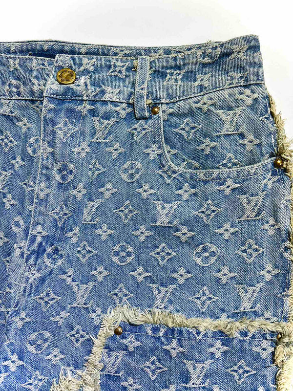 Close-up detail shot of Louis Vuitton luxury clothing with relaxed-fit cut