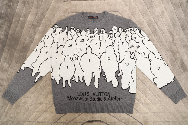 Flat lay presentation of Louis Vuitton luxury clothing with logo-detail design