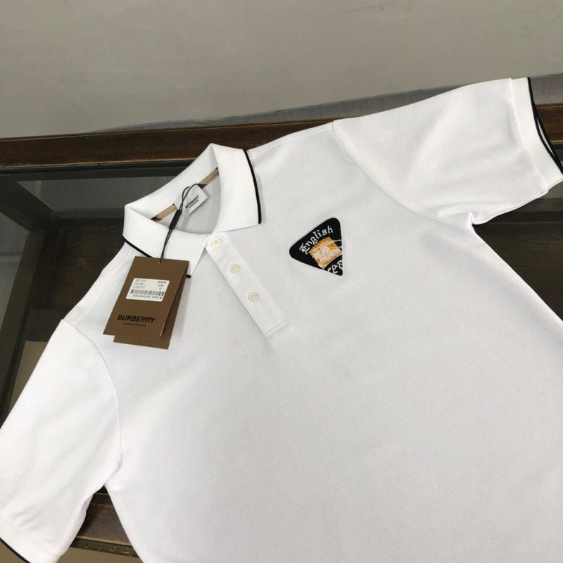 Close-up detail shot of Polo cotton polo shirt with signature branding