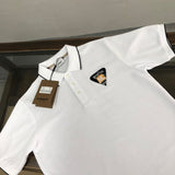 Close-up detail shot of Polo cotton polo shirt with signature branding