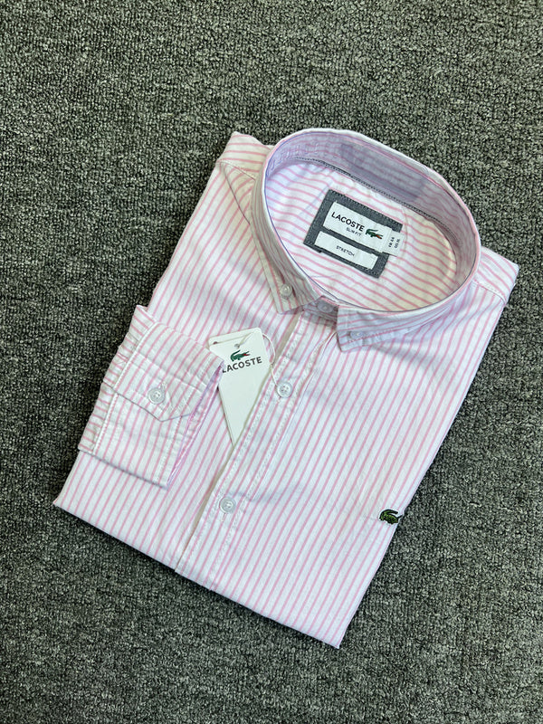 Close-up detail shot of Lacoste luxury clothing with logo-detail design