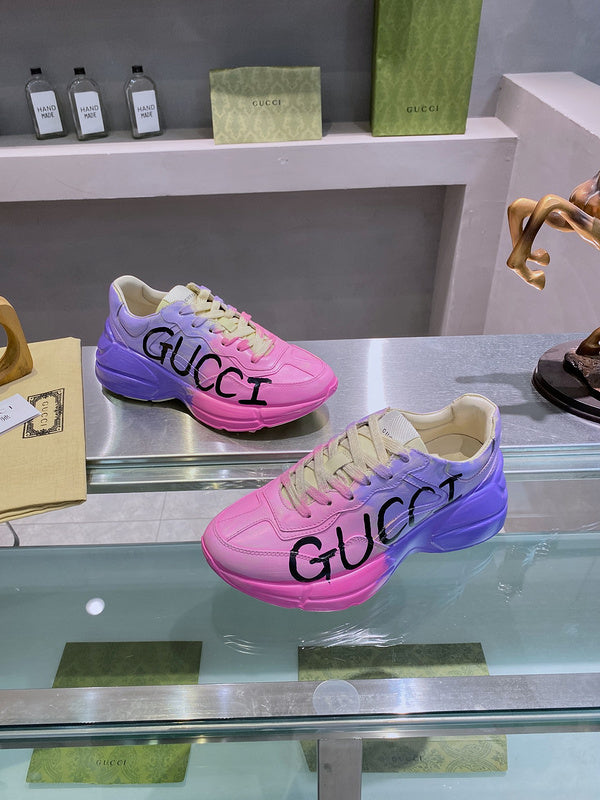 Side profile of Gucci fresh white-and-black sneakers signature lace-up style