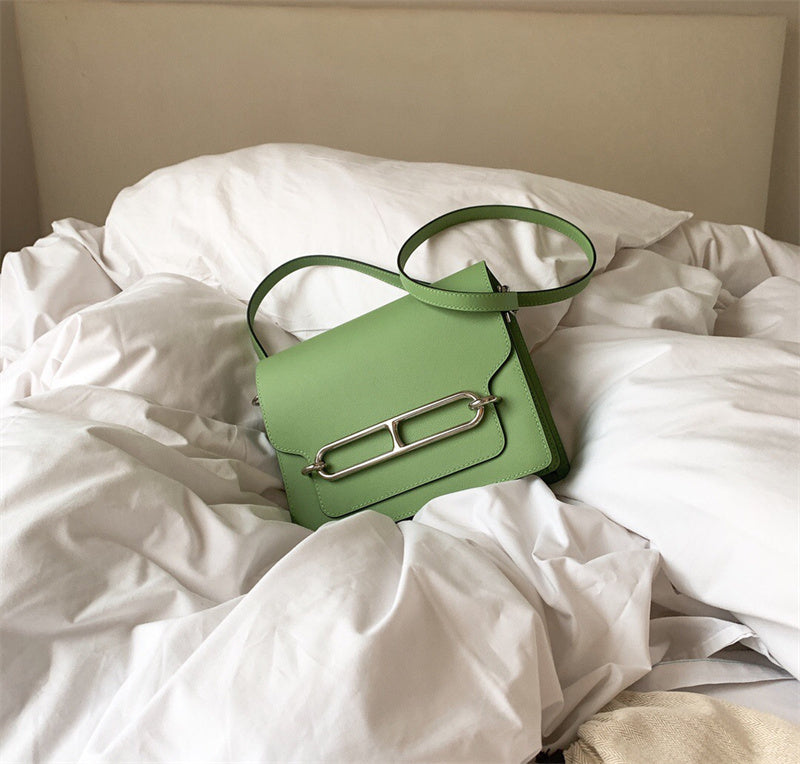 Side view of modernist structured handbag