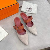 Hermès Black Bow-Detail Flats - Angled View