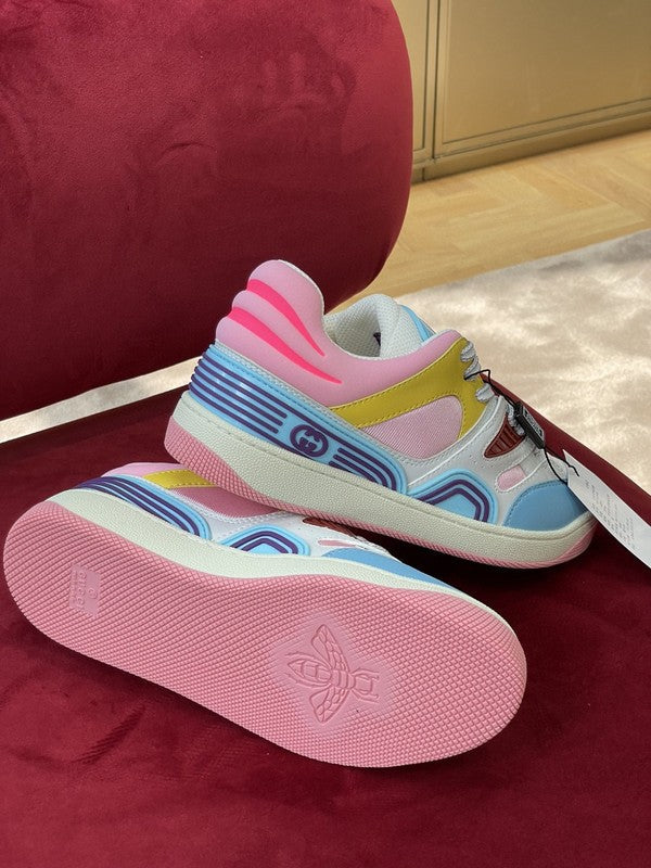 Side profile of Gucci classic monochrome sneakers heritage-inspired look