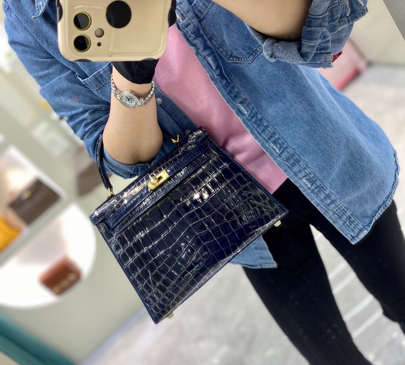 Side view of graceful structured handbag