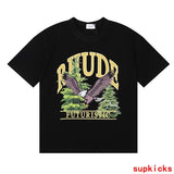 Side profile of Rhude luxury clothing with monogram-inspired silhouette