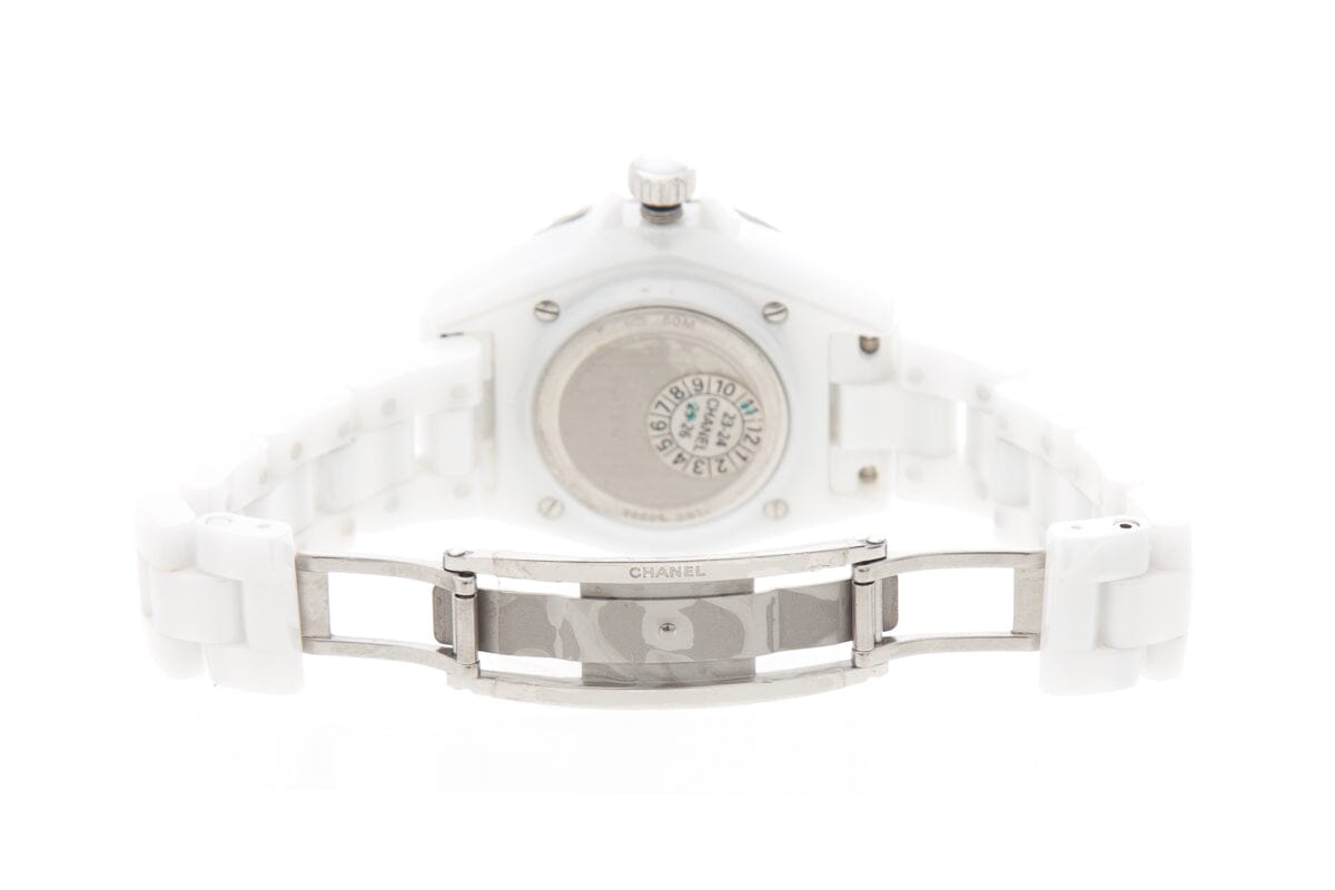Angled view of Chanel unisex white watch