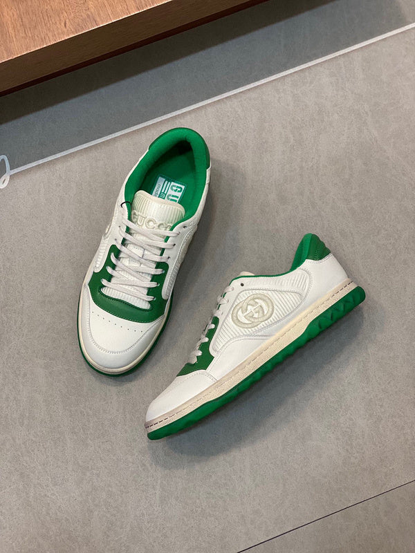 Side profile of Gucci stone beige sneakers classic court silhouette