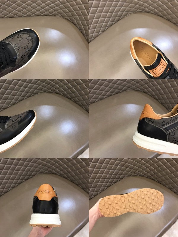 Side profile of Gucci stone beige sneakers padded collar comfort