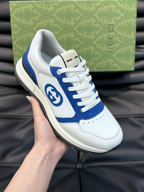 Side profile of Gucci two-tone sneakers breathable knit upper